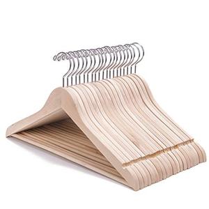 Nature Smile 20 Pack Unfinished Natural Solid Wooden Clothes Hangers Wood Suit Coat Jacket Hanger with Extra Smoothly Cut Notches and Bar - 360°Stronger Rotatable Hook