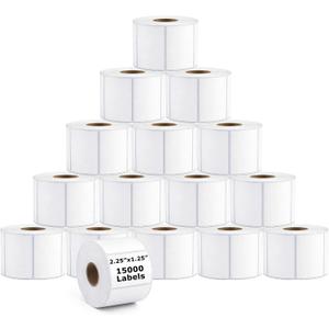 15 Rolls 2.25"x1.25" Direct Thermal Labels, 1000 Labels/Roll (15000 Labels), Self-Adhesive Address Barcode Sticker Label Rolls, Compatible with Zebra, Rollo, Munbyn & Most Thermal Printers