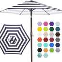 JEAREY 7.5FT Patio Umbrella Market Table Umbrella with 6 Sturdy Ribs, Push Button Tilt/Crank Outdoor Umbrella for Garden, Deck, Backyard, Pool and Beach,Black-White Stripe