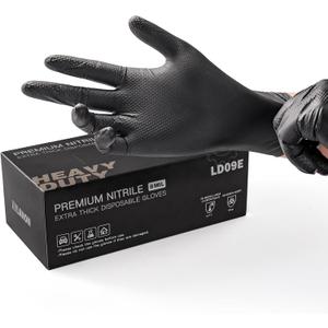 LANON 8 Mil Heavy Duty Black Nitrile Gloves, Food Safe, Latex Free, Mechanic, Fully-Diamond Textured Grip Industrial Disposable Gloves, X-Large