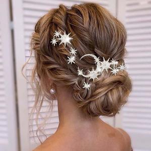 Unicra Star Moon Bride Wedding Hair Pins Crystal Bridal Hair Pieces Rhinestone Goddess Hair Accessories for Women and Girls (Pack of 1) (Silver)