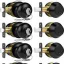 5 Pack Exterior Door Lock Set, Keyed Alike Entry Door Knob and Single Cylinder Deadbolt Lock Combo Set, Matte Black Door Knobs with Lock and Keys, Locksets for Front,Entrance,Back,Garage Door