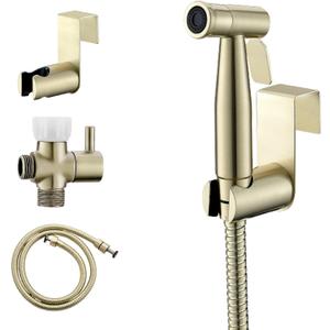 Purrfectzone Bidet Sprayer for Toilet, Handheld Bidet Sprayer Kit, Easy-to-Install Toilet Handheld Shower, Hand Held Stainless Steel Shattaf with Adjustable Flow, Cloth Diaper Set-Brushed Gold