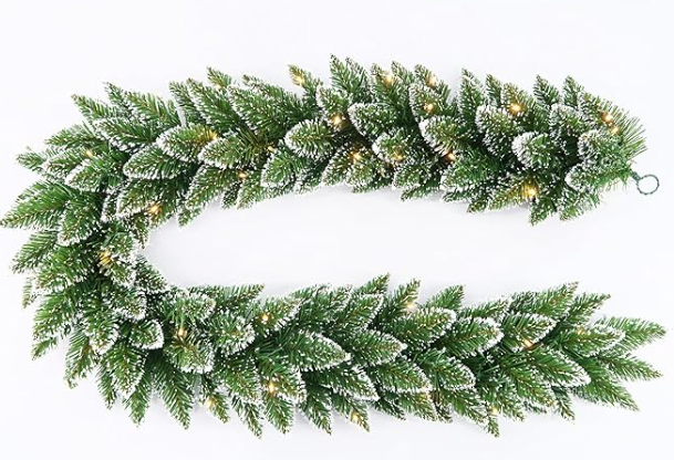 Christmas Garland 6ft Artificial Garlands Xmas Table Decorations Battery Operated Timer Lighted Christmas Decor for Fireplace Mantel, Outdoor Garland, Holiday Wall Stair Railing Decor