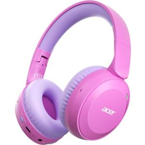 acer Kids Bluetooth Headphones, 85/94dB Volume Limiter, Foldable Wireless Over-Ear Headphones for iPad, Travel, 60H Playtime, Bluetooth 6.0, Built-in Mic, Pink, OHR668