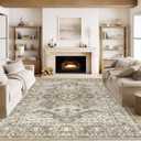 Rugland 8x10 Area Rugs - Stain Resistant Washable Rug, Anti Slip Backing Rugs for Living Room, Vintage Tribal Area Rugs (TPR07-Ivory, 8'x10')