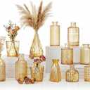 12 Pcs Clear Bud Vases Set, Small Vintage Glass Clear Bud Flower Vases Bulk Multiple Shape Cute Mini Glass Bottles Vases for Rustic Wedding Centerpieces Table Decorations and Home Decor (12, Gold)