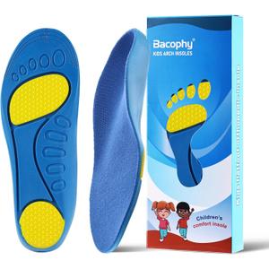 Bacophy Kids Orthotic Arch Support Shoe Insoles, Children Pu Cushioning Inserts, Shock Absorption Velvet Surfaces Deep Heel Cup Inner Sole for Flat Feet, Plantar Fasciitis, Feet Heel Pain Relief Blue (2.5-4.5 M US Little kids)