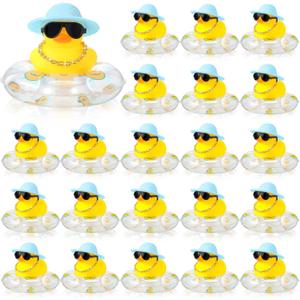 Sotiff Mini Rubber Ducks Bulk for Kids Children Cute Yellow Duck Toy for Dashboard of Car Bathtub Ornaments with Sunglasses Swim Ring Mini Hat Necklace and for Baby Shower(12 Sets,Cute)