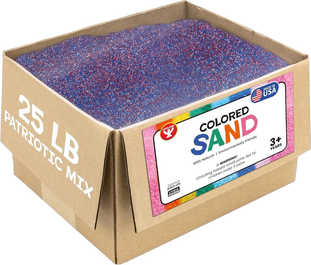 Hygloss 1 Box Colored Sand for Crafts, 25 lb, Patriotic Mix, 25-Pound
