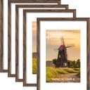 16x24 Picture Frame Set of 5, Rustic Brown Poster Frame, Display Pictures 12 x 18 with Mat or 16x 24 Without Mat for Horizontal or Vertical Wall Mounting, Wall Gallery Frame for Artwork, 16x24-5PACK