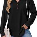 RUMIA Womens Tops V Neck Button Sweatshirt for Women Pullover Long SLeeve Shirts Fall Outfits 2025 Loose Fit S-3XL (Black, M)