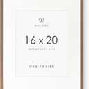 16x20 Picture Frame, Solid Oak 16 x 20 Picture Frame with Mat, 16x20 Natural Wood Frame for Wall Art Photo, (Walnut Set of 1)