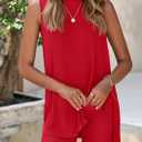 PRETTYGARDEN 2 Piece Sets for Women 2026 Summer Matching Lounge Shorts Set Resort Airport Travel Loungewear Outfits Clothing (Red, XL)