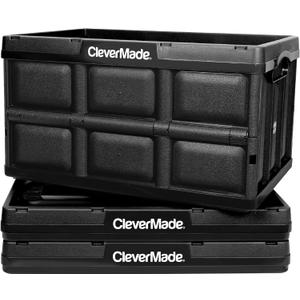 CleverMade Collapsible Storage Bins 46L (3-Pack) Heavy Duty Collapsible Plastic Storage Bins, Stackable Folding Storage Bins for Car, Garage, Home Organization - Foldable Bins, Obsidian