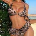 SOLY HUX Women's Leopard Bikinis Ruffle Swimsuits Cheetah Print Bathing Suits Two Piece Swimwear (L)