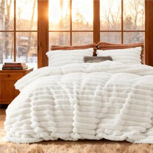 Bedsure Faux Fur Duvet Cover King Size - White Fluffy Duvet Cover Set, Soft and Cozy Shaggy Bedding Comforter Cover, Winter Warm Luxury Fuzzy Bed Set 3 Pieces, 1 King Duvet Cover and 2 Pillowcases