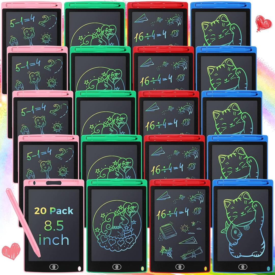 Zhehao 20 Pack LCD Writing Tablet for Kids: 8.5 Inch Colorful Drawing Doodle Boards - Reusable Erasable Doodle Board Educational Learning Toys Gifts for Toddlers Ages 3-8 Party Favors(Vibrant,Classic)
