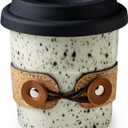 Coffee Mug, Travel Coffee Tumbler, Spill Proof To Go Coffee Mug, Porcelain Coffee Cups with Lids Reusable, Microwave & Dishwasher Safe, Coffe Mugs for Men & Women, 8.5oz (White with black dots)