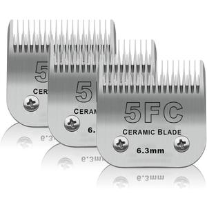 3 Pack 5FC Detachable Pet Dog Grooming Ceramic Blades,Compatible with Andis,Oster A5,Wahl KM-10 Series,Size 5FC Blade 1/4-Inch 6.3MM Cut Length (Silver)