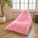 XeGe Fluffy Kids Stuffed Animal Storage Bean Bag Cover (No Filler), Plush Fuzzy Faux Fur Beanbag Organizer with Handle for Teens Girls Adults, Shaggy Furry Plush Toys Holder Floor Lounger Chair, Pink & Sage Green (50"x30"x30") Pack of 2