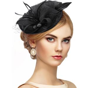 Zinniday Fascinator Tea Party Hat - 2026 Derby Pillbox Kentucky Hat for Women (7.87x5.9inch) (Black)