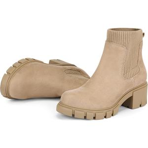 Women's Ankle Boots Comfy Chelsea Mid Heel Elastic Chunky Heel Lug Sole Booties Size  6 1/2