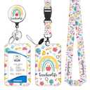 Rainbow Teacher Lanyards for ID Badges Holder Retractable Badge Reel with Clip Funny Badge Holder with Lanyard for Workers Students Nurse Teachers Gifts