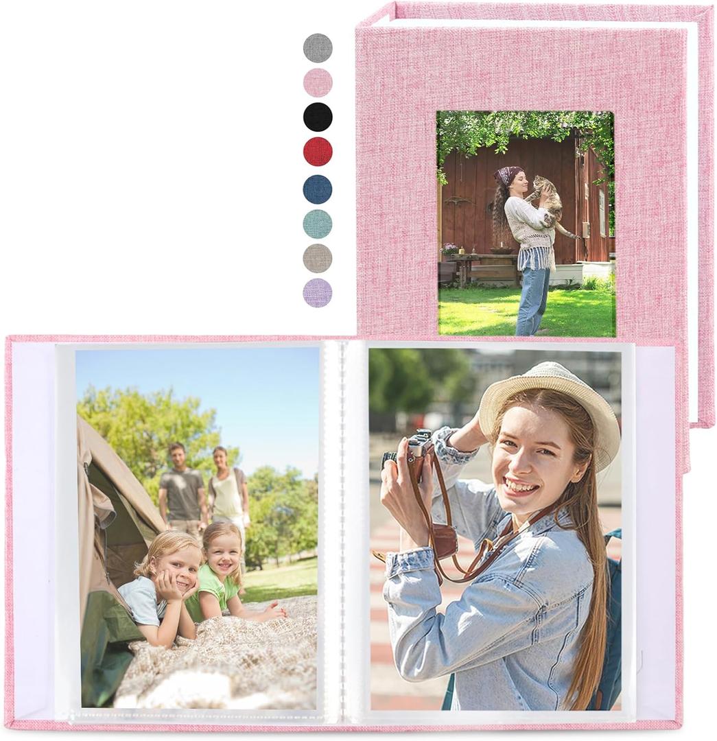 vivinin 2 Pack Photo Album 5x7, Linen Cover Photo Book, Small Photo Album Book for 36 Pockets Hold 72 Pictures, Picture Book for Photos Family Anniversaries Baby Vacations (Pink)