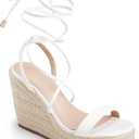 Women's Espadrille Wedges Lace Up Platform Ankle Cross Strap Slingback Summer Dress Sandals, Size 8.5 