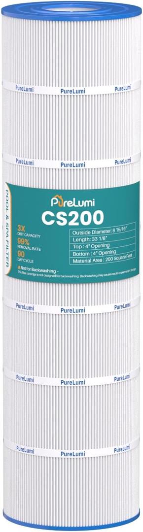 CS200 Pool Filter Replaces Jandy CS200, PJANCS200, Ultral-B9, R0462400, Unicel C-8418, Filbur FC-0823, Aladdin 35002, 200 Sq.ft Filter Cartridge 1 Pack | Easy-Rinse Design,10+ Cleaning Cycles,High-density filter captures 99%dirt