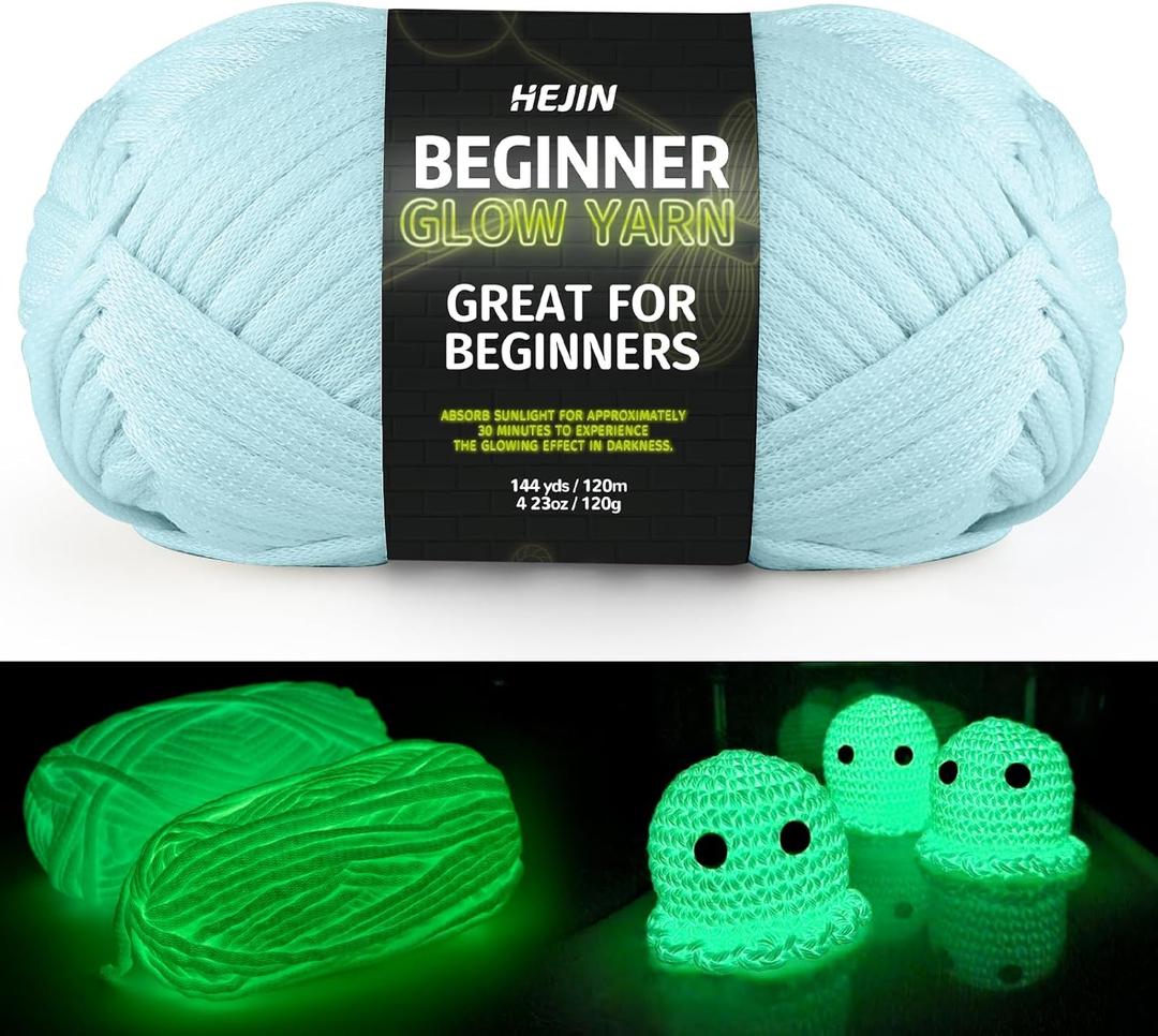 120g Blue Glow in The Dark Yarn for Crocheting and Knitting; 120m(144yds) Yarn for Beginners with Easy-to-See Stitches; Worsted-Weight Medium #4; Yarn for Beginners Crochet Kit Making