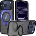 Ultra-Magnetic Stand for iPhone 17 Pro Case [Military Drop Protection] [Compatible with MagSafe] Shockproof Translucent Matte Slim Ring Holder Case for iPhone 17 Pro (Black)