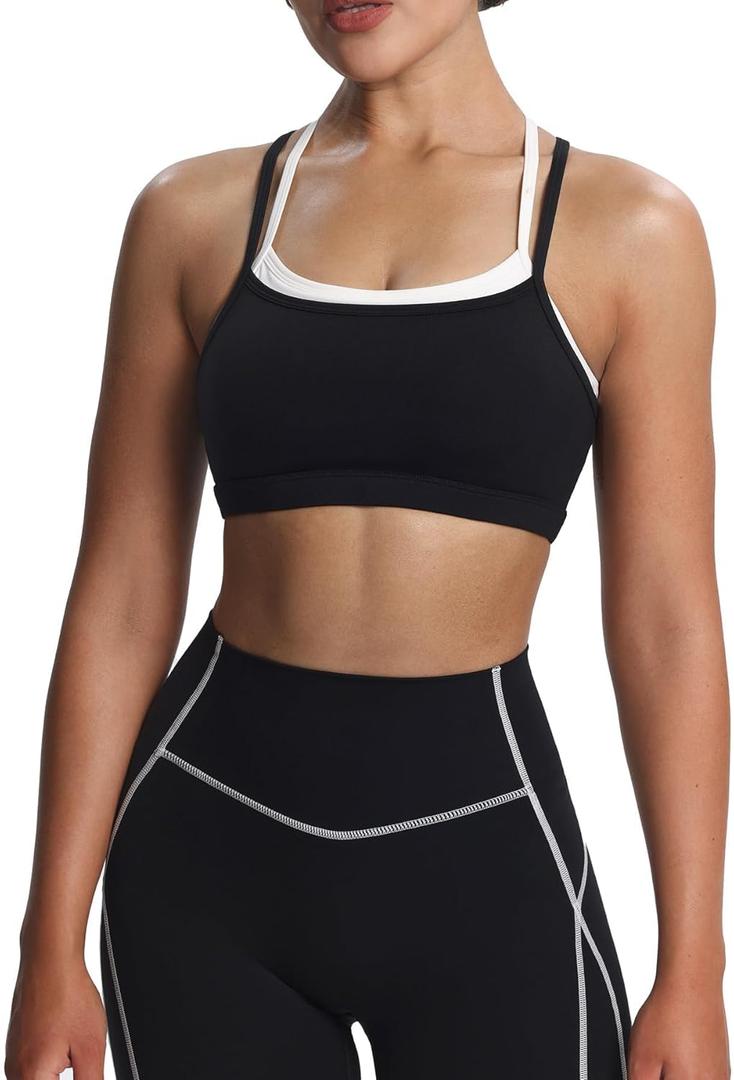 Aoxjox Women's Workout Sports Bras Takes Two Bra High Impact Training Fitness Running Yoga Crop Tank (M)