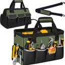 Tool Bag, Portable Tool Box Organizer Adjustable Shoulder Strap, Carry Tool Tote Heavy Duty Tool Storage Bag With Wide Mouth,Tool Bags for Men Mechanic EngineerGift - L, Army Green & Black