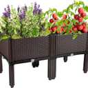 Plastic Elevated Planters for Raised Garden Bed with Legs for Outdoor Plants Box Kits with Drainage Holes for Patio Deck Balcony to Planting Flowers,Vegetables,Tomato and Herbs, 31.5"x16"x17.3"