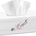 Creative Scents Vanda Rectangle Tissue Box Cover - Decorative Cherry Blossom Tissue Holder for Bathroom - White Tissue Box Holder Rectangular with Durable Bottom Slider - White Bathroom Accessories