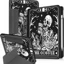 for iPad 9th/8th/7th Generation 10.2 Inch Case with Pen Holder for Boys Girls Women Men Cute Cartoon Anime Cool Funny Protector Stand Tablet Cover for Apple i Pad 7/8/9, Coffee Skull