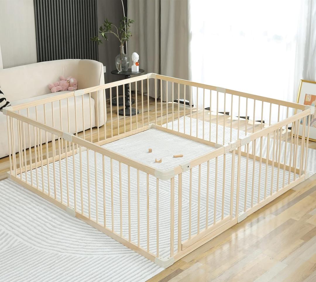 Baby Playpen Play Fence Gate Play Pen Wood Large,Playpens for Babies and Toddlers Kids Indoor,Baby Play Yards Gym