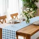 Tinlade Blue White Checkered Paper Table Runner Roll 25' Long x 16" Wide Disposable Gingham Table Runner for Easter Spring Birthday Party Wedding Baby Shower Bridal Holiday Tabletop Home Decor