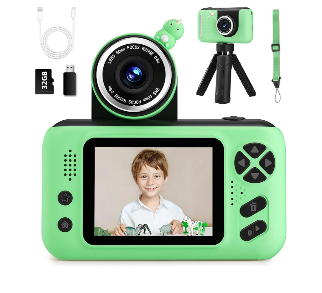 Kids Camera, Birthday Gifts for Boys and Girls Age 3-8,Video Recorder for Kids 8-12,Childrens Digital Camcorder for vlogging Portable Kids Selfie Camera with 32GB SD Card Green
