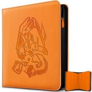 9 Pocket Card Binder, 540 Cards Trading Cards Games Collection Holder Book Folder with Customizable Label Slot and Side-Loading Sleeves (Orange), Medium