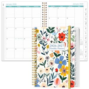 2026-2027 Monthly Planner - January 2026 - June 2027, Two Pages Per Month, 18 Monthly Calendar/Planner with Tabs, Inner Pocket, 6.4" x 8.5", Flower-B