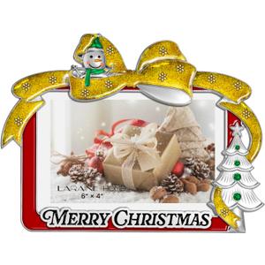 LARAINE Picture Photo Frame 4x6 Metal 2025 Christmas Bow High Definition Display Pictures for Tabletop Home Decorative Holiday Gift (Red)