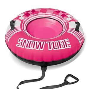 Snow Tube with Canvas Cover for Adults and Kids,Inflatable Heavy Duty Snow Sled with Tow Rope,Thickened Smooth Bottom with Drag Harness,Sledding Winter Toys for Outdoor Sports