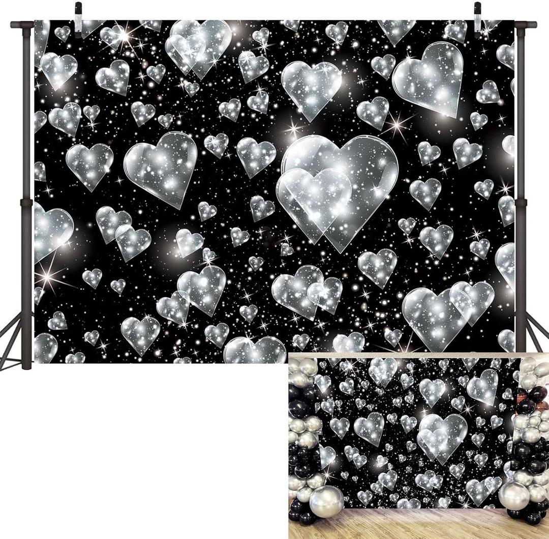 Black Heart Backdrop 7x5ft Early 2000s Photography Background Sweet Y2K PParty Decorations Banner Photo Props (7x5ft(82 X 59 Inch))