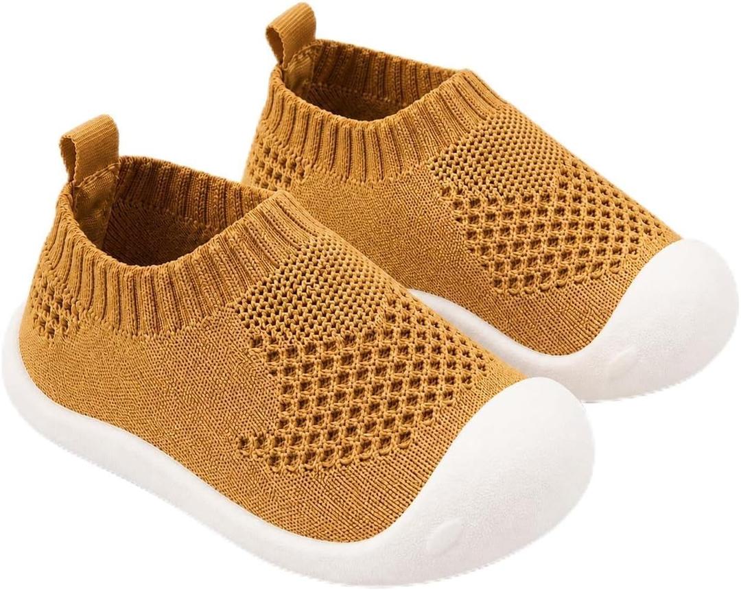 Baby First-Walking Shoes 1-4 Years Kid Shoes Trainers Toddler Infant Boys Girls Soft Sole Non Slip Cotton Canvas Mesh Breathable Lightweight TPR Material Slip-on Sneakers Outdoor (Orange)