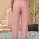 Puimentiua Womens Linen Pants Summer Lightweight Breathable Elastic Waist Drawstring Beach Vacation Pants with Pockets, L