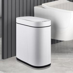 Bathroom Trash Cans with Lid 2 Gallon Automatic Trash Can, Small Motion Sensor Garbage Can, Slim Smart Trash Bin, Waterproof Plastic Garbage Bin for Bathroom, Bedroom, Living Room, Kitchen (Black and White)