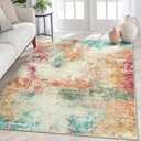 Lahome Modern Abstract 5x7 Area Rugs, Ultra Thin Washable Rug for Living Room Bedroom Non Slip, Low Pile Multi Color Soft Indoor Colorful Throw Carpet for Office Kitchen Playroom